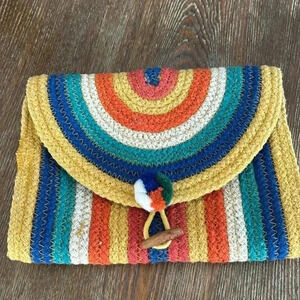 Brighten Your Life Rainbow Multi Striped Woven Clutch